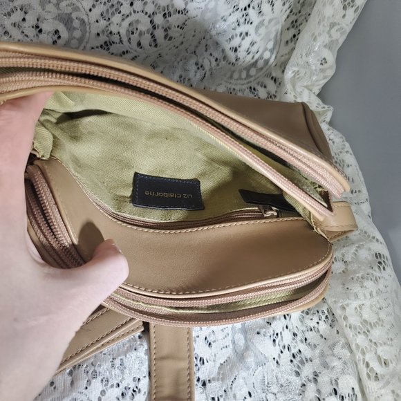 Liz Claiborne tan crossbody purse with light green fabric lining - Picture 8 of 15